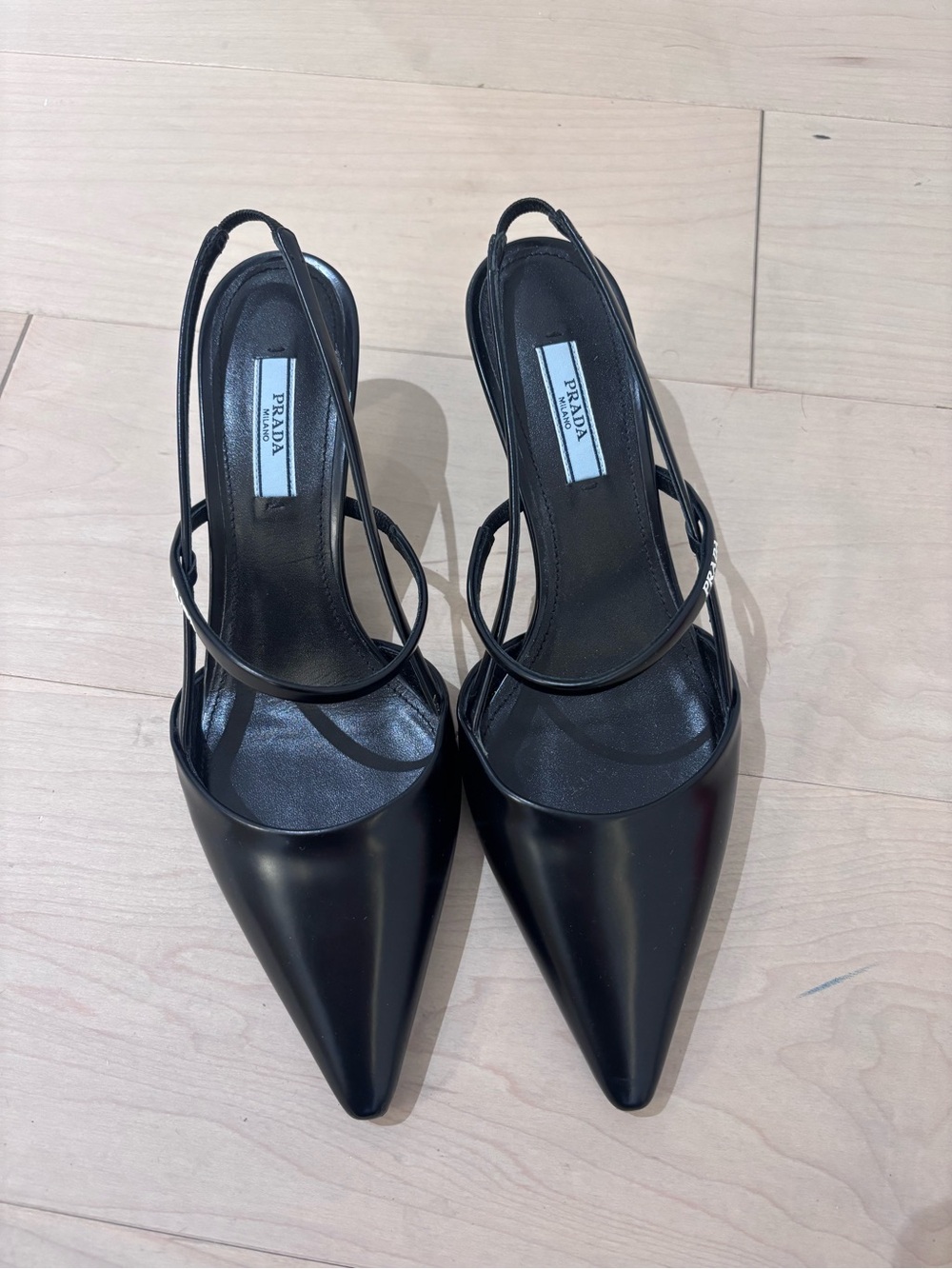 Prada Black Pointed Leather Slingback Heels